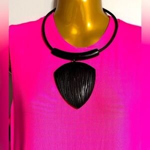 Necklace Carved Wooden AMULET Pendant Minimal Lightweight Black 1952 O